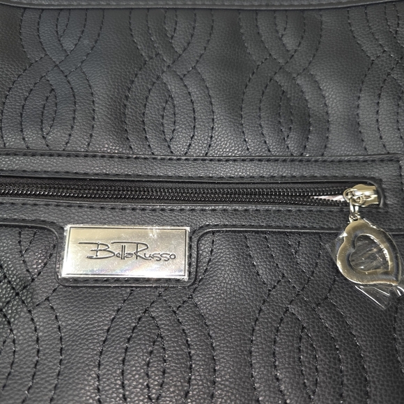 Bella Russo Black Faux Leather Shoulder bag w/Tassel NWT Adj Strap Heart Charms - Picture 10 of 10
